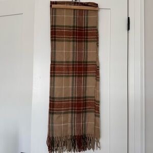 Winter Spring Warm Neutral Preppy Cottagecore Plaid Fringe Scarf - 25”x68”